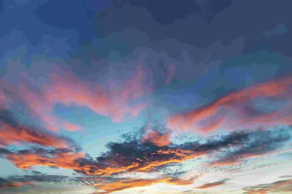 Oranje en roze wolken in een blauwe lucht