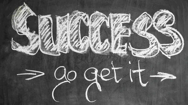 Een schoolbord met in krijt de Engelse tekst ‘Success, go get it’
